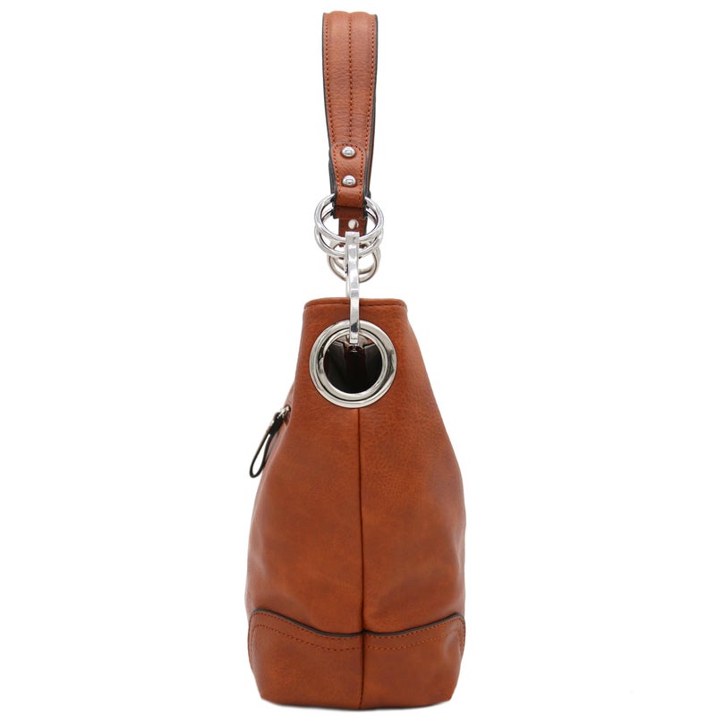 Alyssa Hobo Shoulder Bag with Big Snap Hook Hardware (Camel) - Image 3